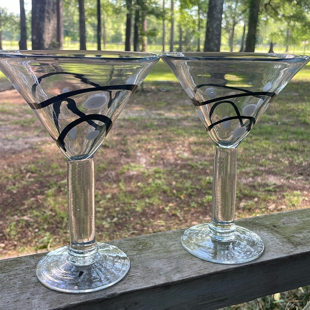 2 NWT Hand Blown Swirl Martini Glass by San Miguel